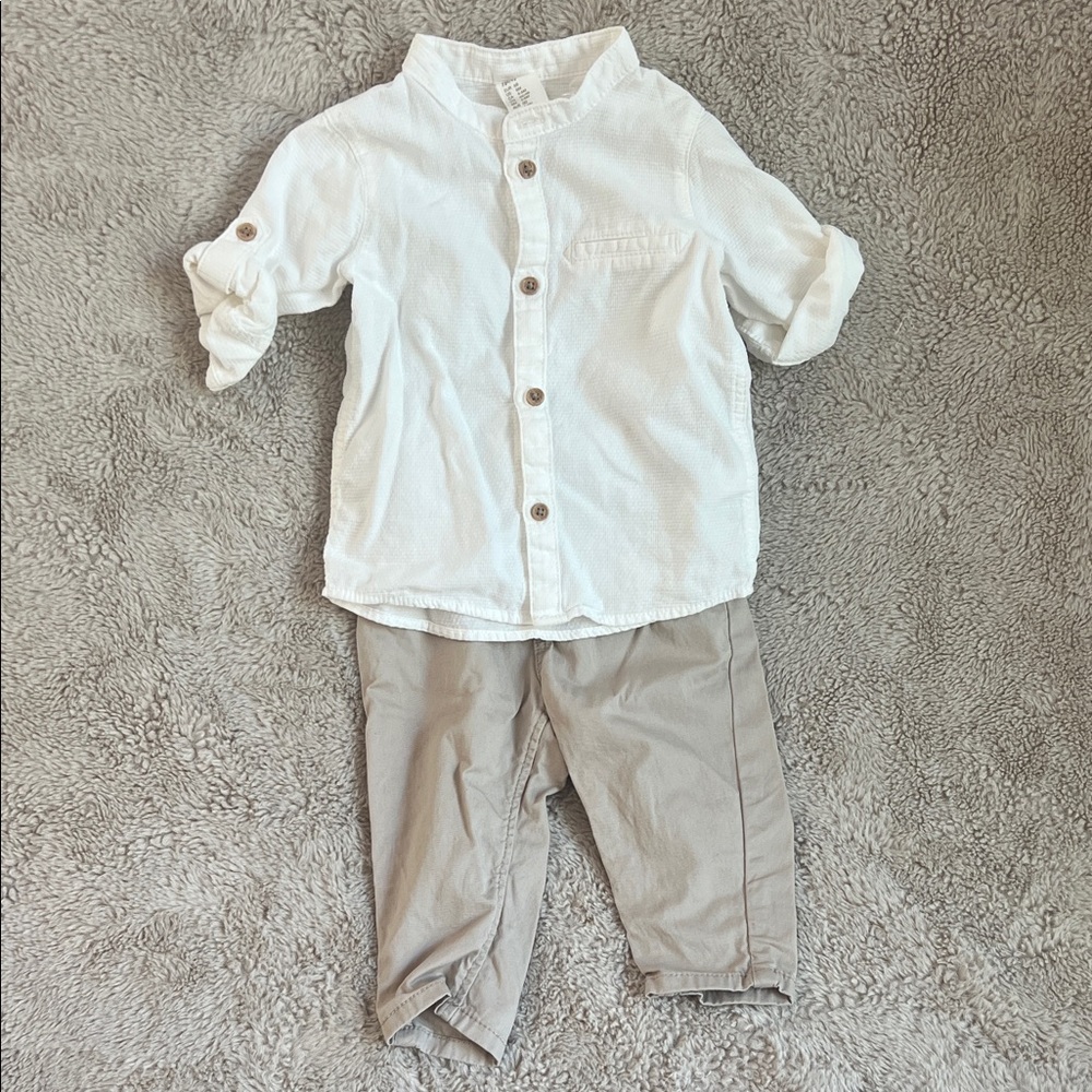 H&M Khaki Pants & White Button Down Set - Size 6 Months